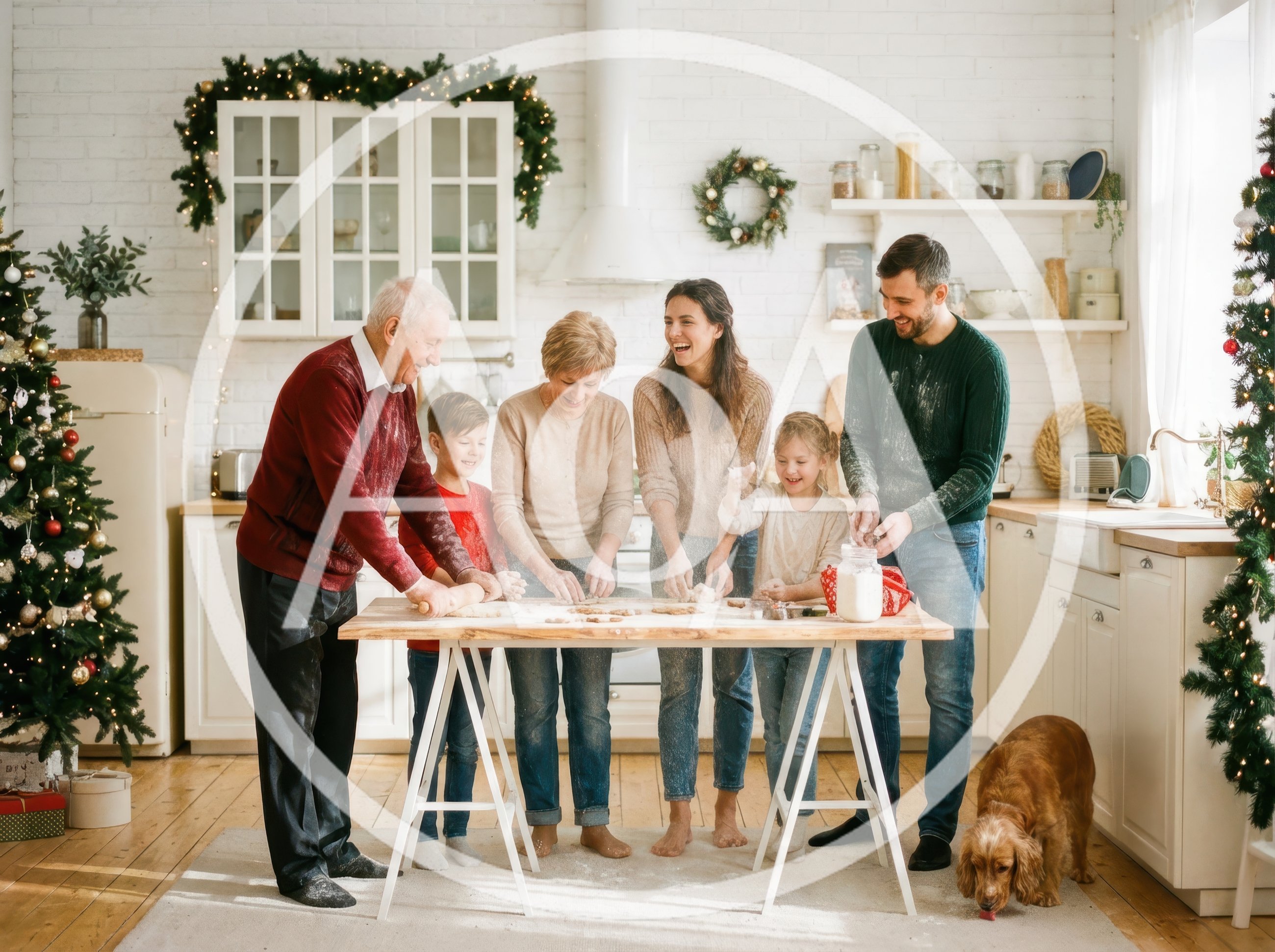 Multi-Generational Family Baking Christmas Cookies Together