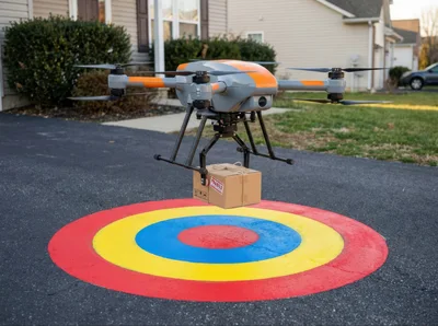 Delivery Drone Hovering Over A Painted Target