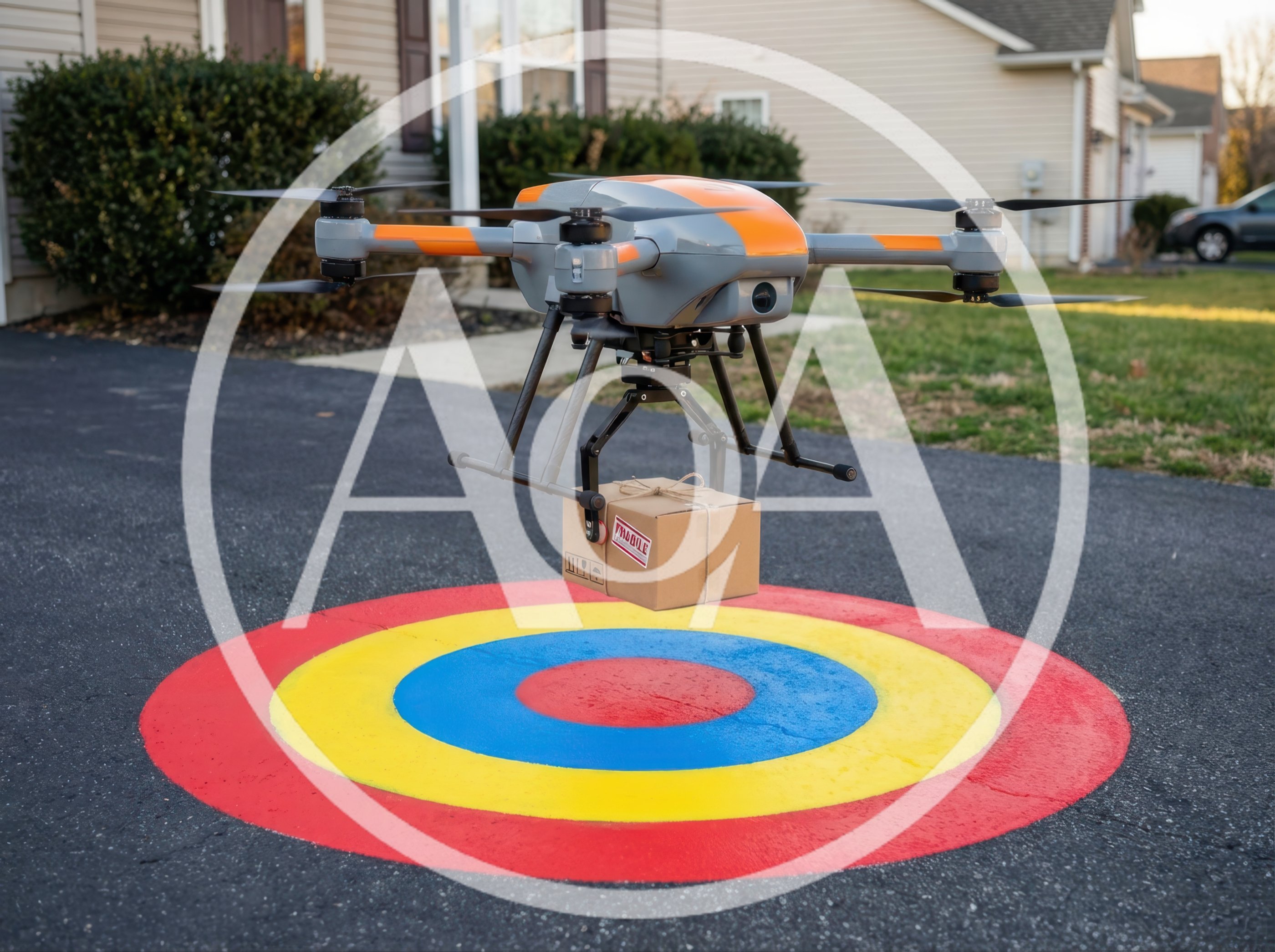 Delivery Drone Hovering Over A Painted Target