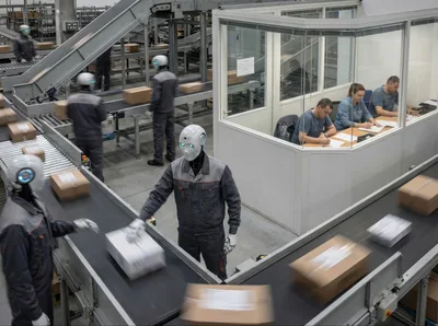 Humanoid Robots Working Alongside Humans in Automated Warehouse