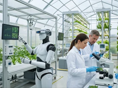 Human Scientists and Robot Collaborating in High Tech Greenhouse