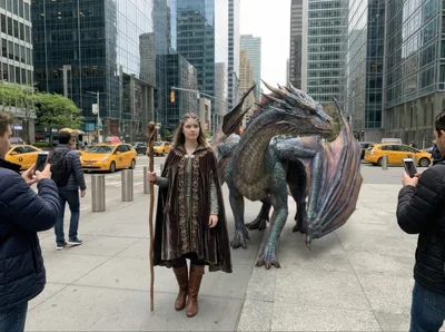 Cosplayer Dressed As Fantasy Elf With Dragon Prop
