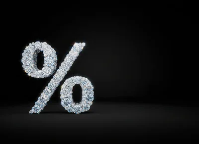 Diamond Encrusted Percentage Symbol On Black Background