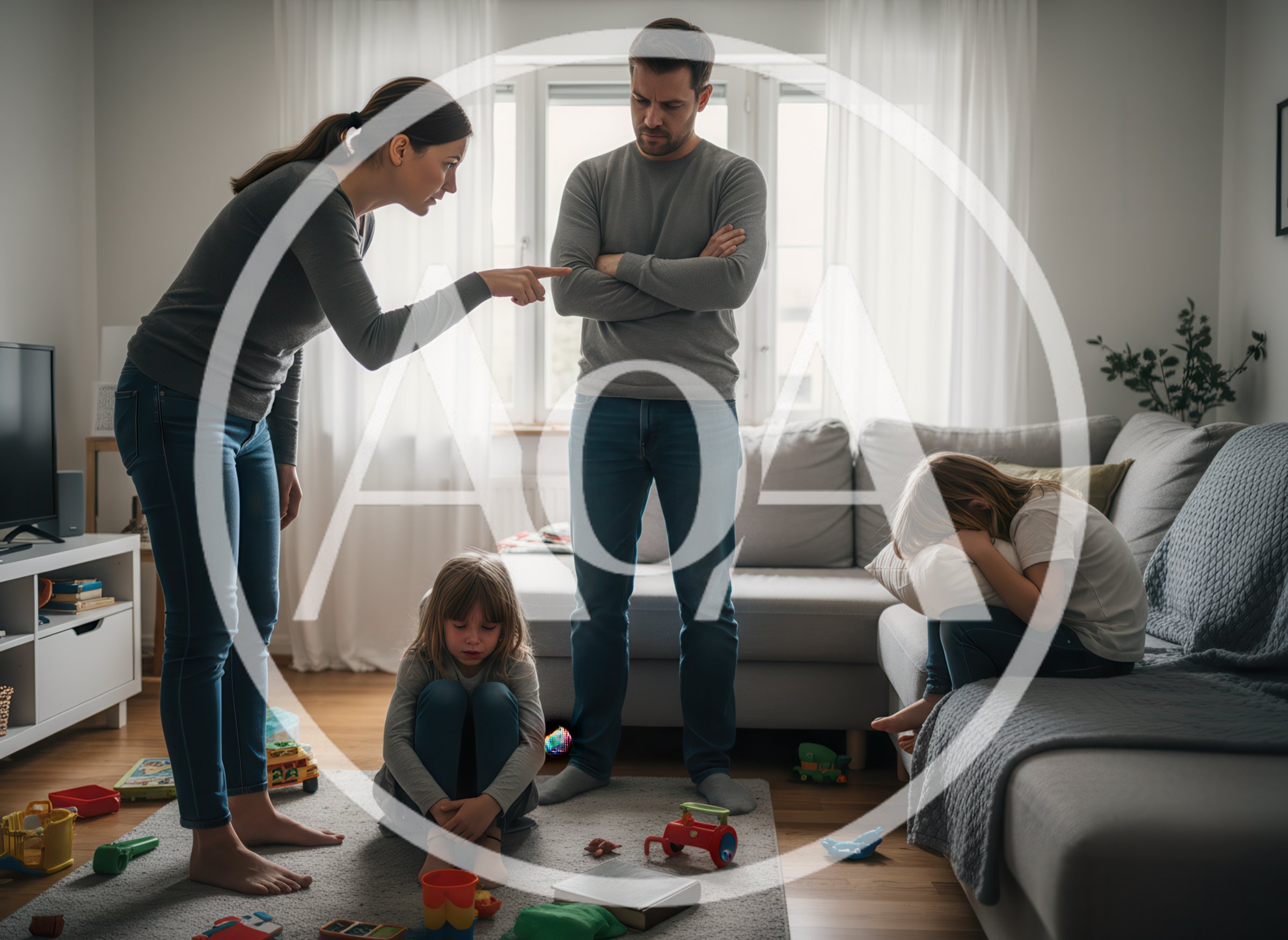 Parents Scolding Children In Living Room