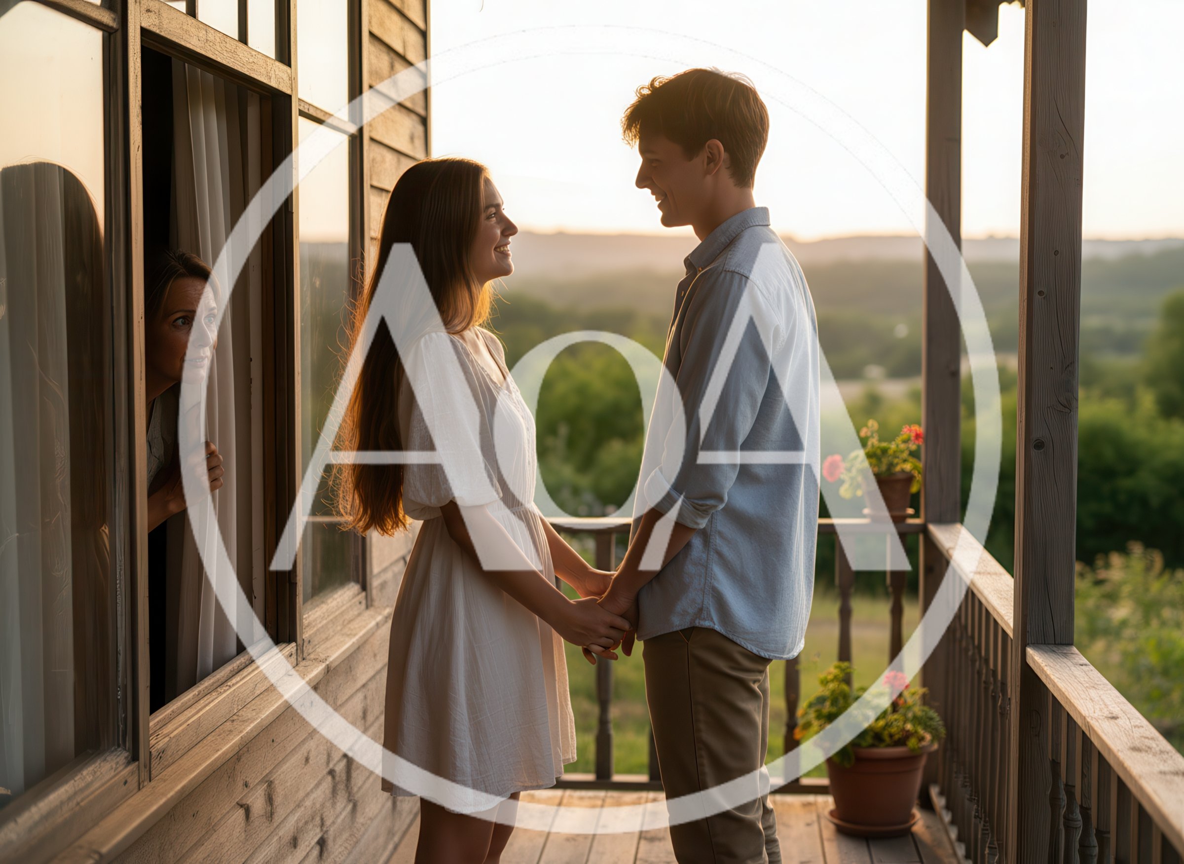 Young Couple Holding Hands on a Country Porch