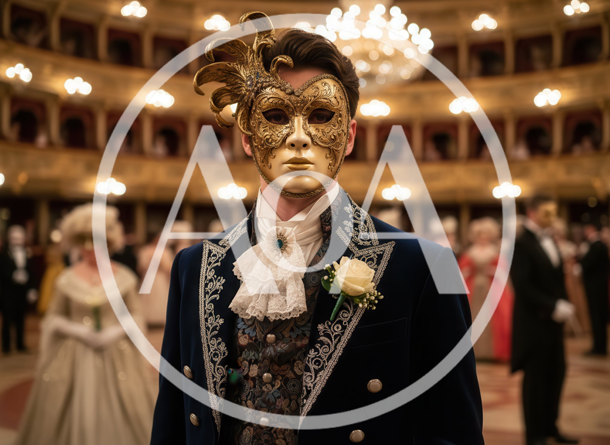 Man Wearing Ornate Venetian Mask At Masquerade Ball