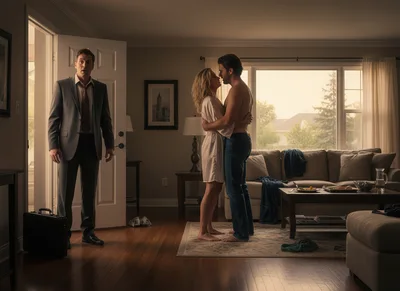 Husband Discovering Wife With Another Man At Home
