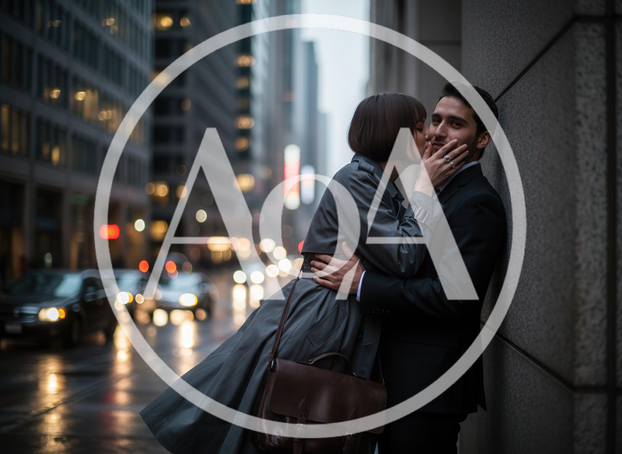 Couple Embracing and Kissing on a City Street