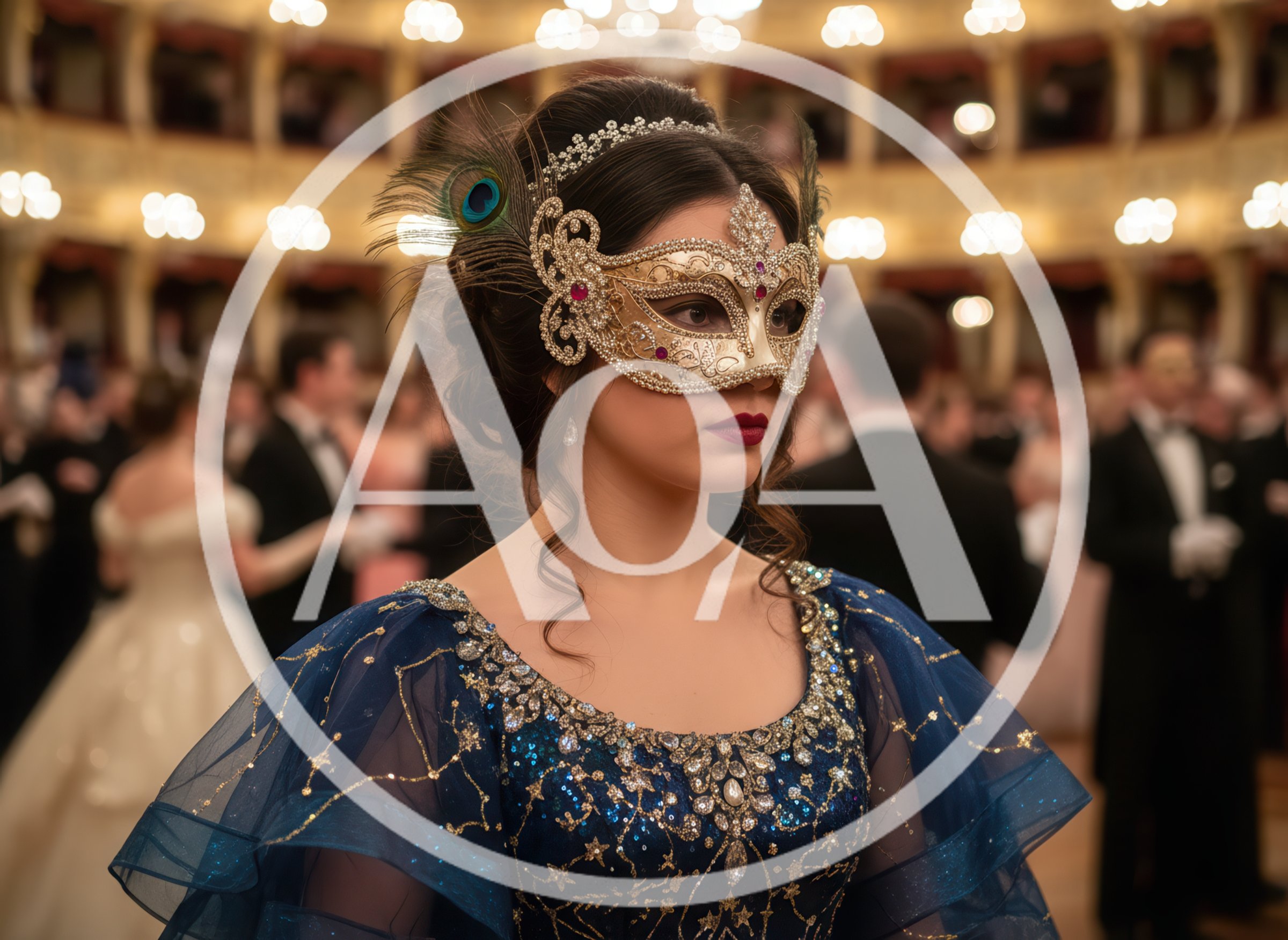 Elegant Woman Wearing Ornate Masquerade Mask At Ball