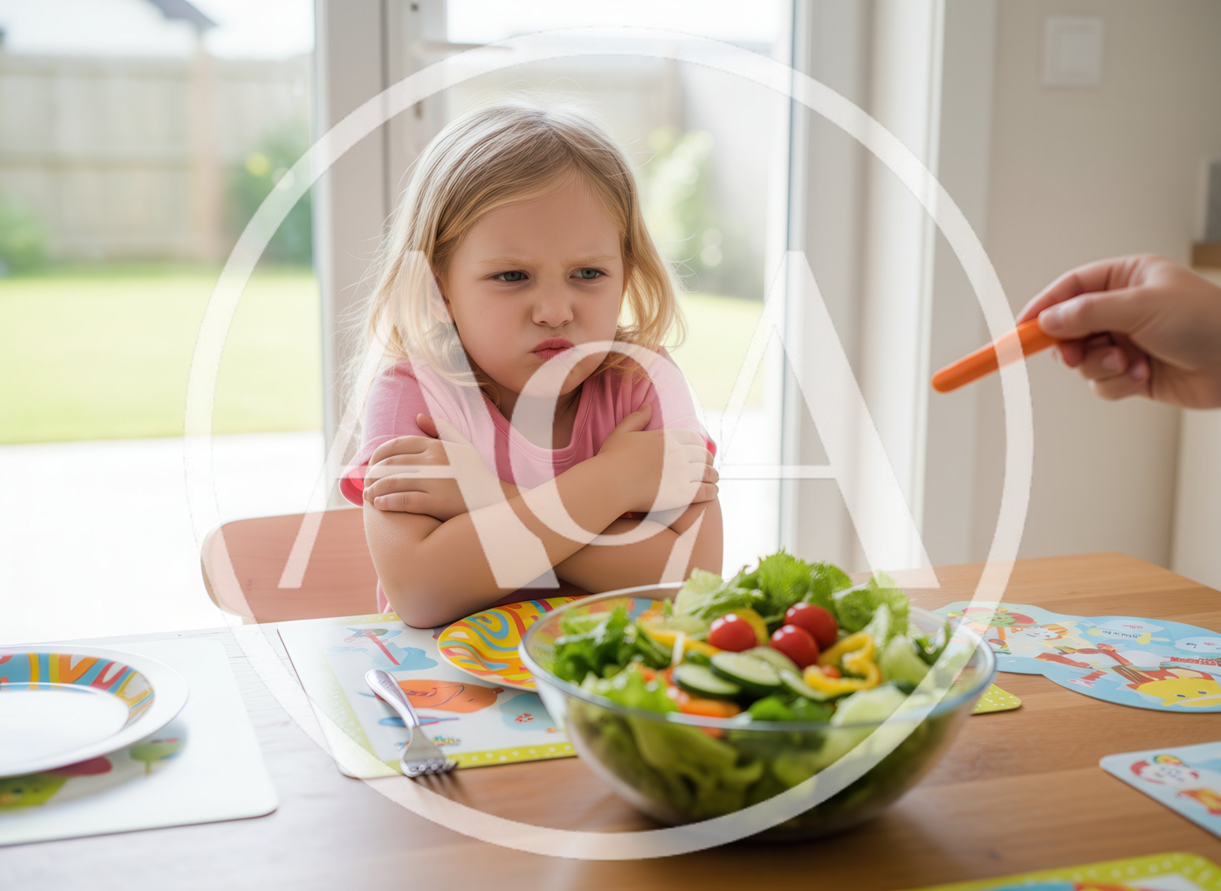 Stubborn Young Girl Refusing To Eat Healthy Salad