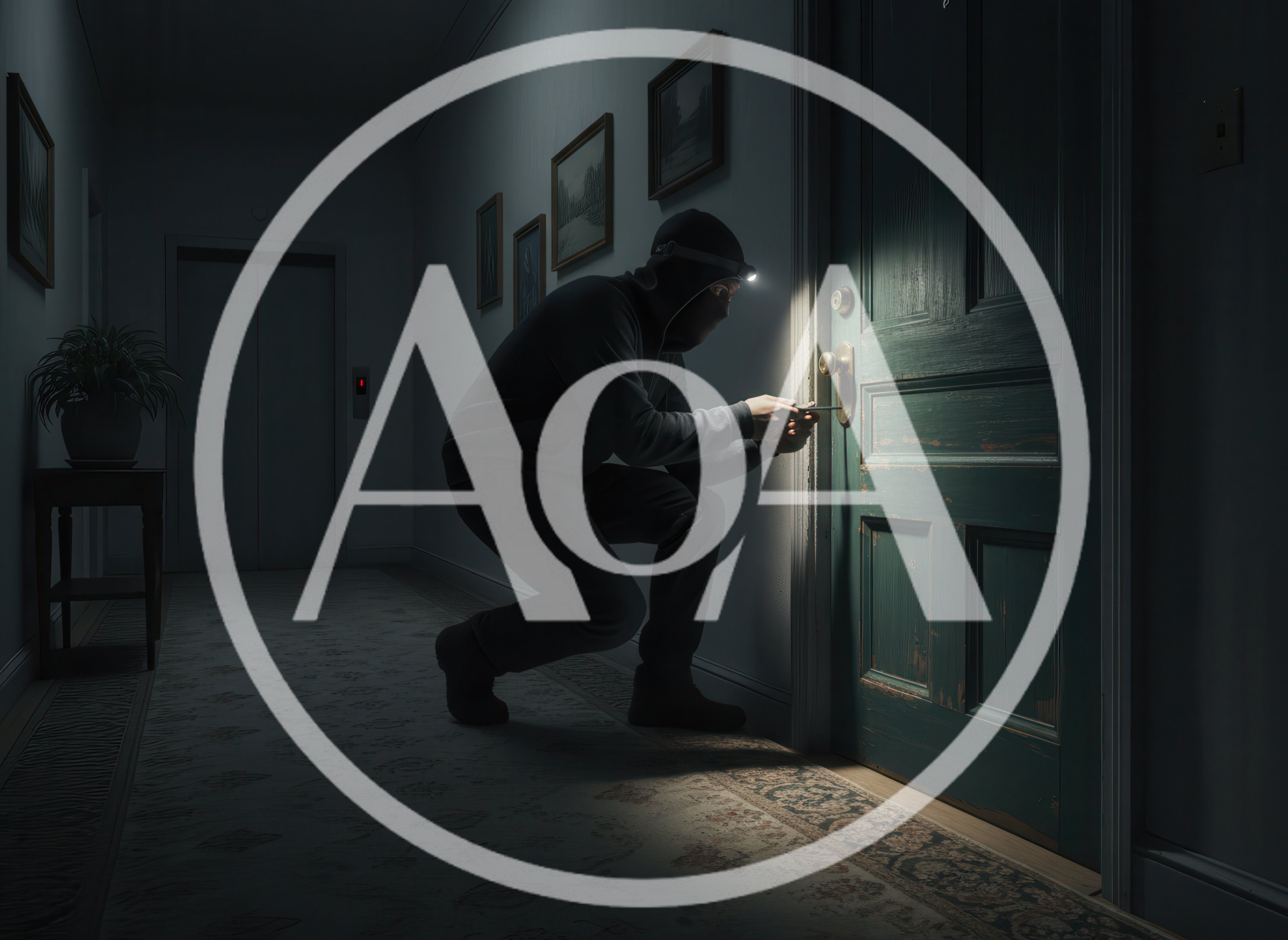 Burglar Attempting To Pick A Door Lock At Night