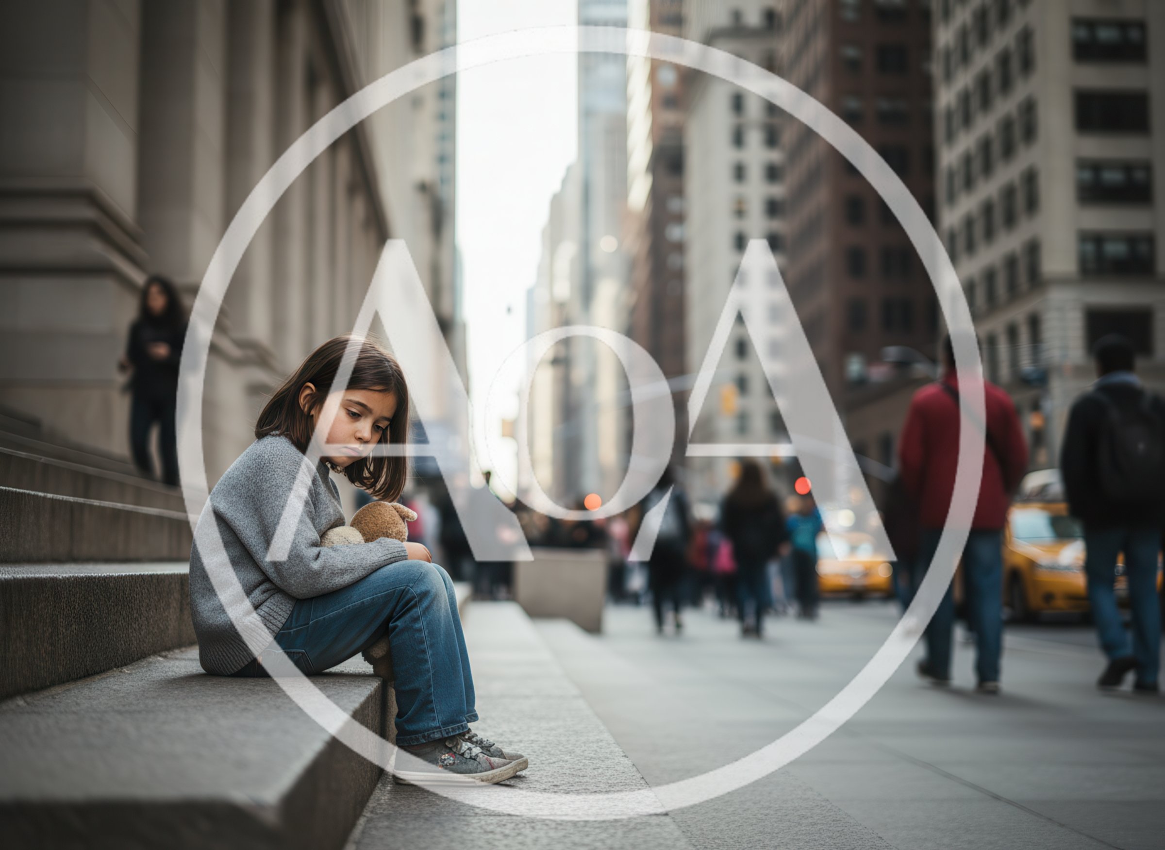 Sad Young Girl Sitting Alone on City Steps
