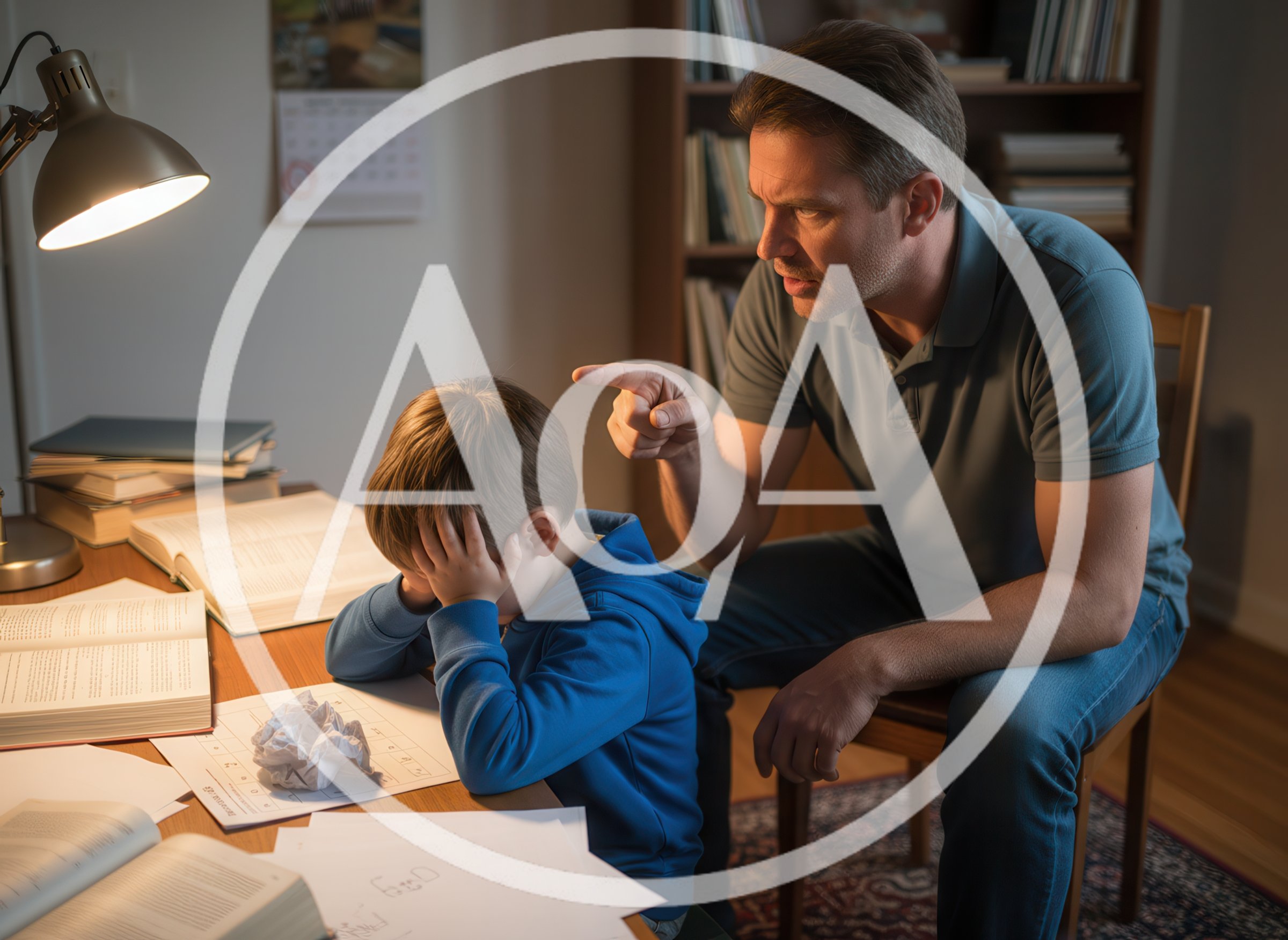 Father Scolding Young Son During Homework Session