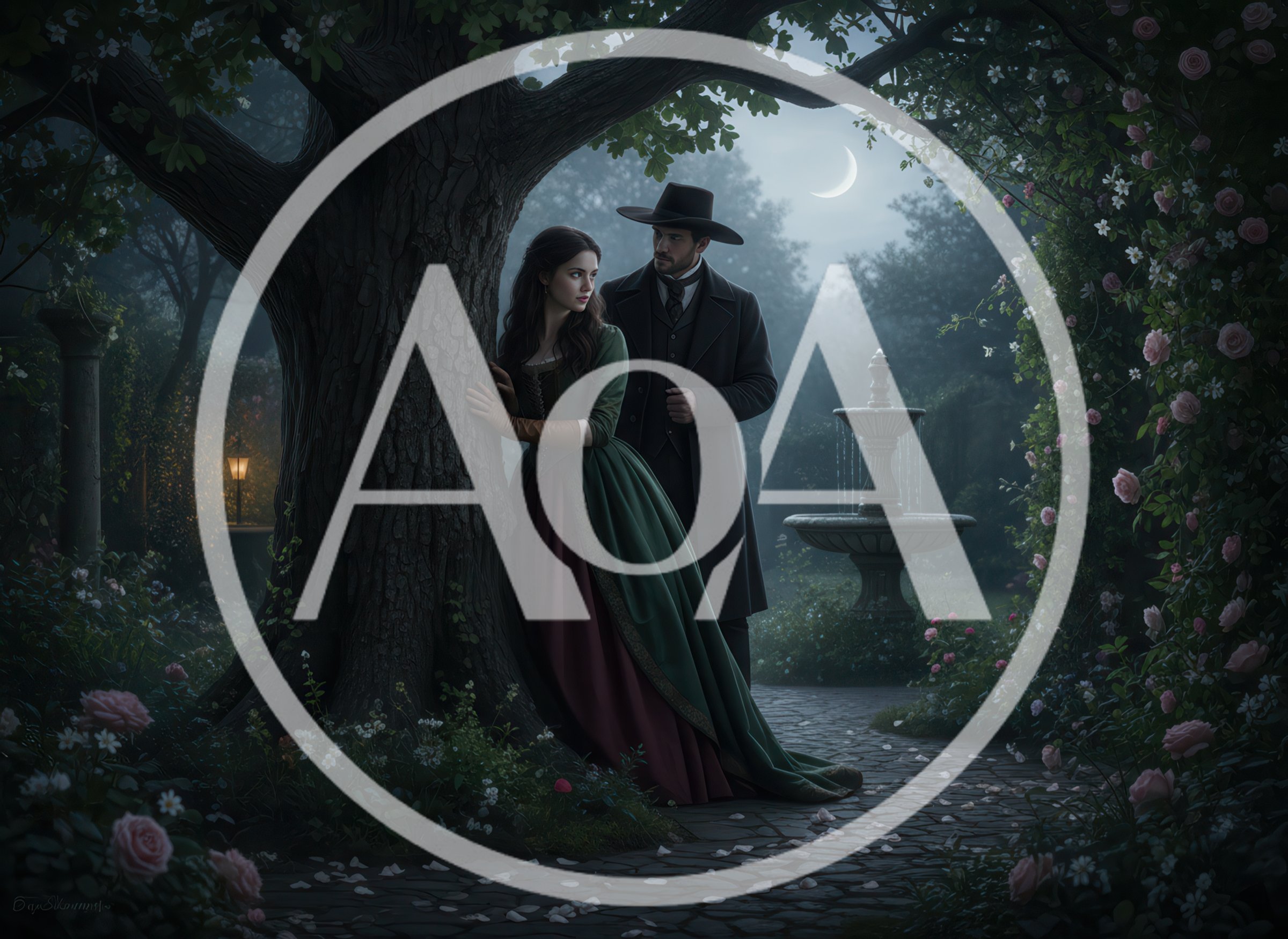 Victorian Couple Meeting Secretly In A Moonlit Garden