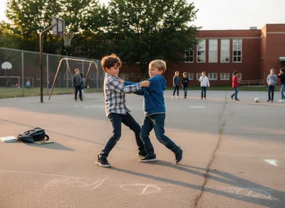 Two Young Boys Fighting on School Playground