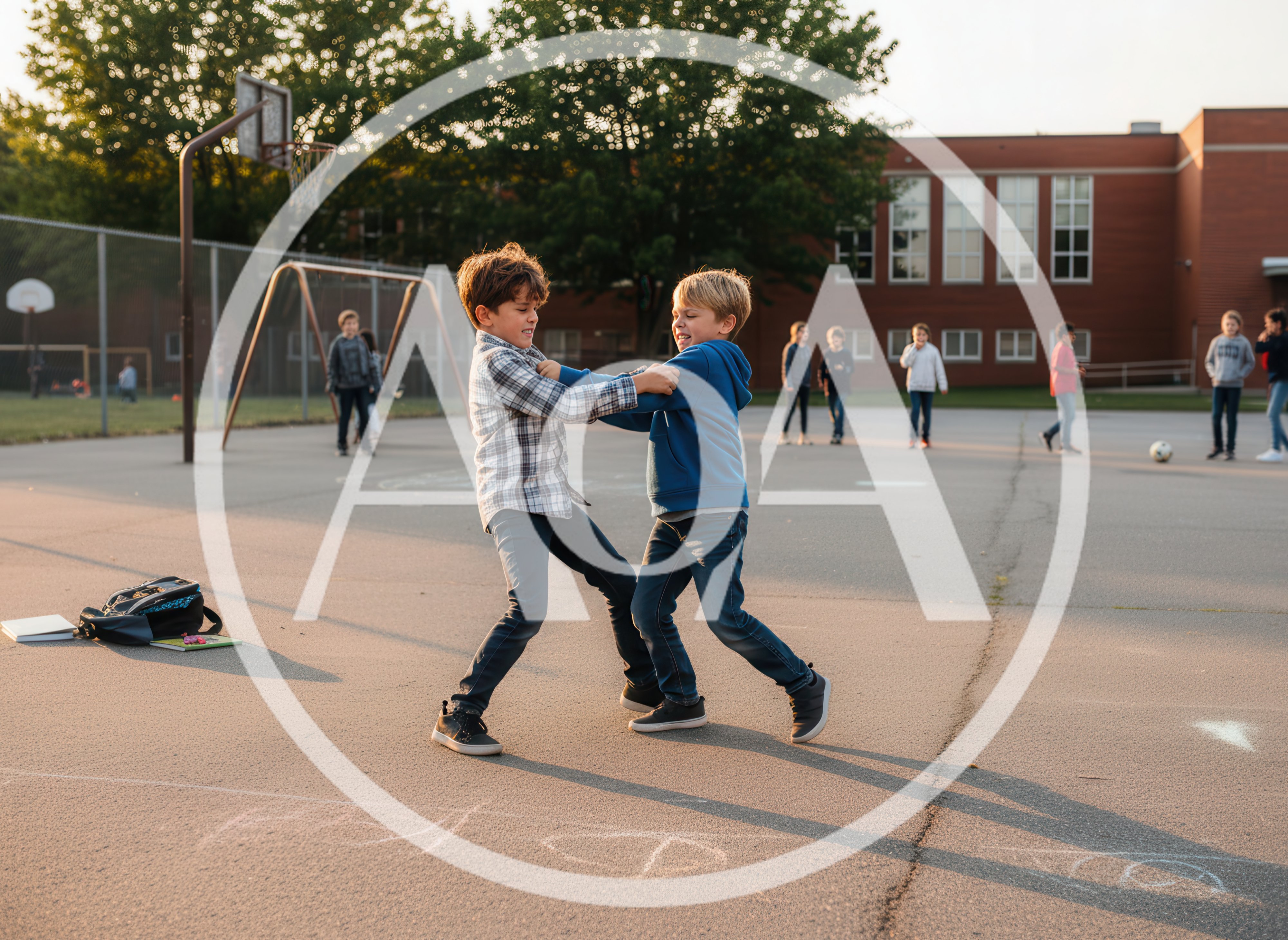 Two Young Boys Fighting on School Playground