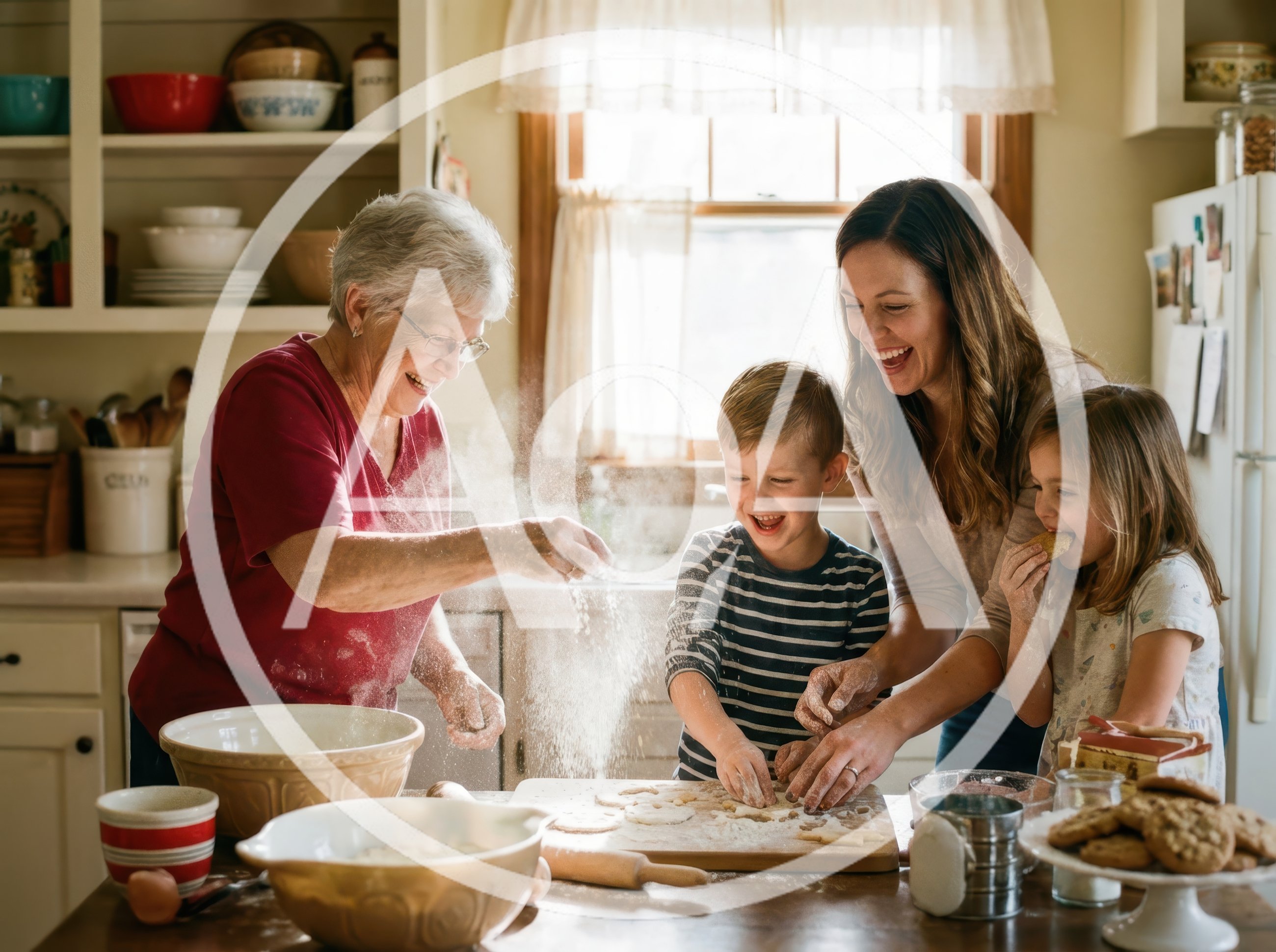Multigenerational Family Baking Cookies Together in Kitchen