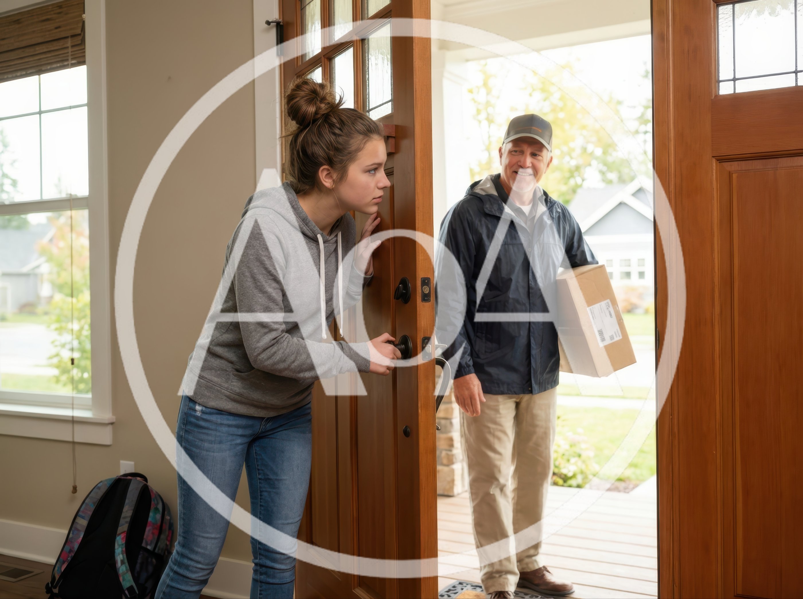 Teenage Girl Opening Front Door for Delivery Driver