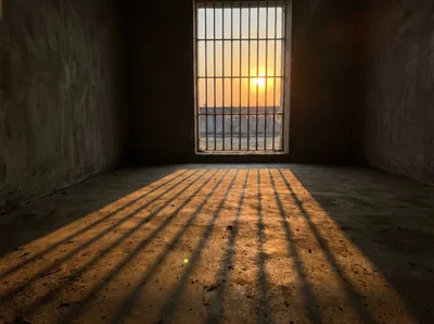 Sunlight Streaming Through Prison Cell Bars