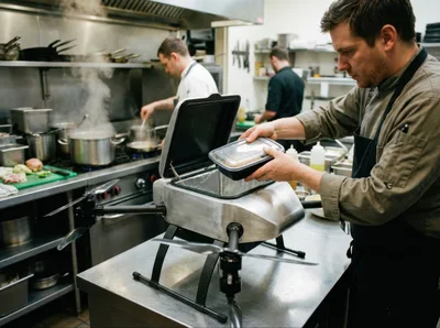 Chef Placing Food Container Into Delivery Drone