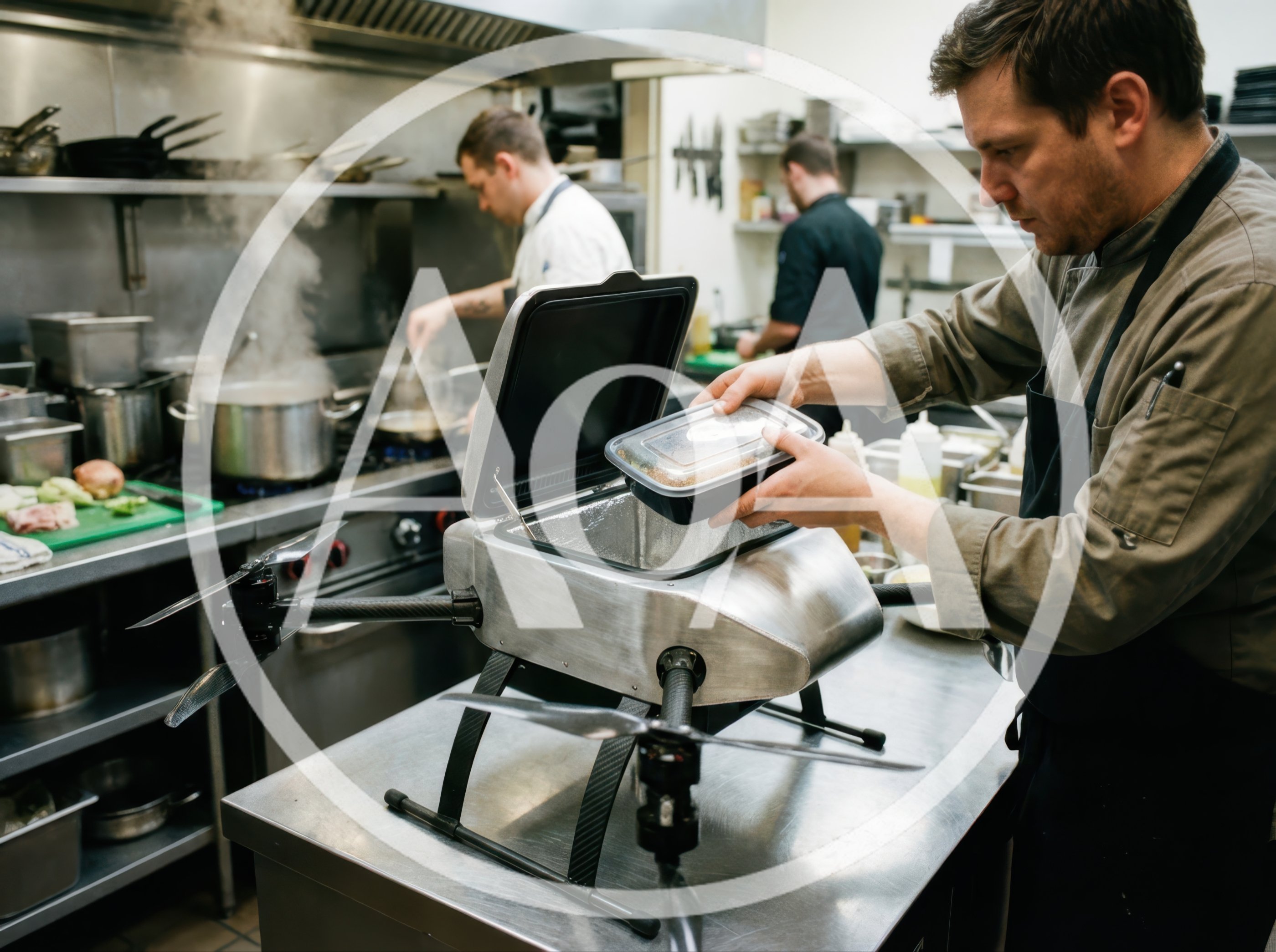 Chef Placing Food Container Into Delivery Drone