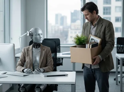 Robot Replacing Human Employee in Modern Office