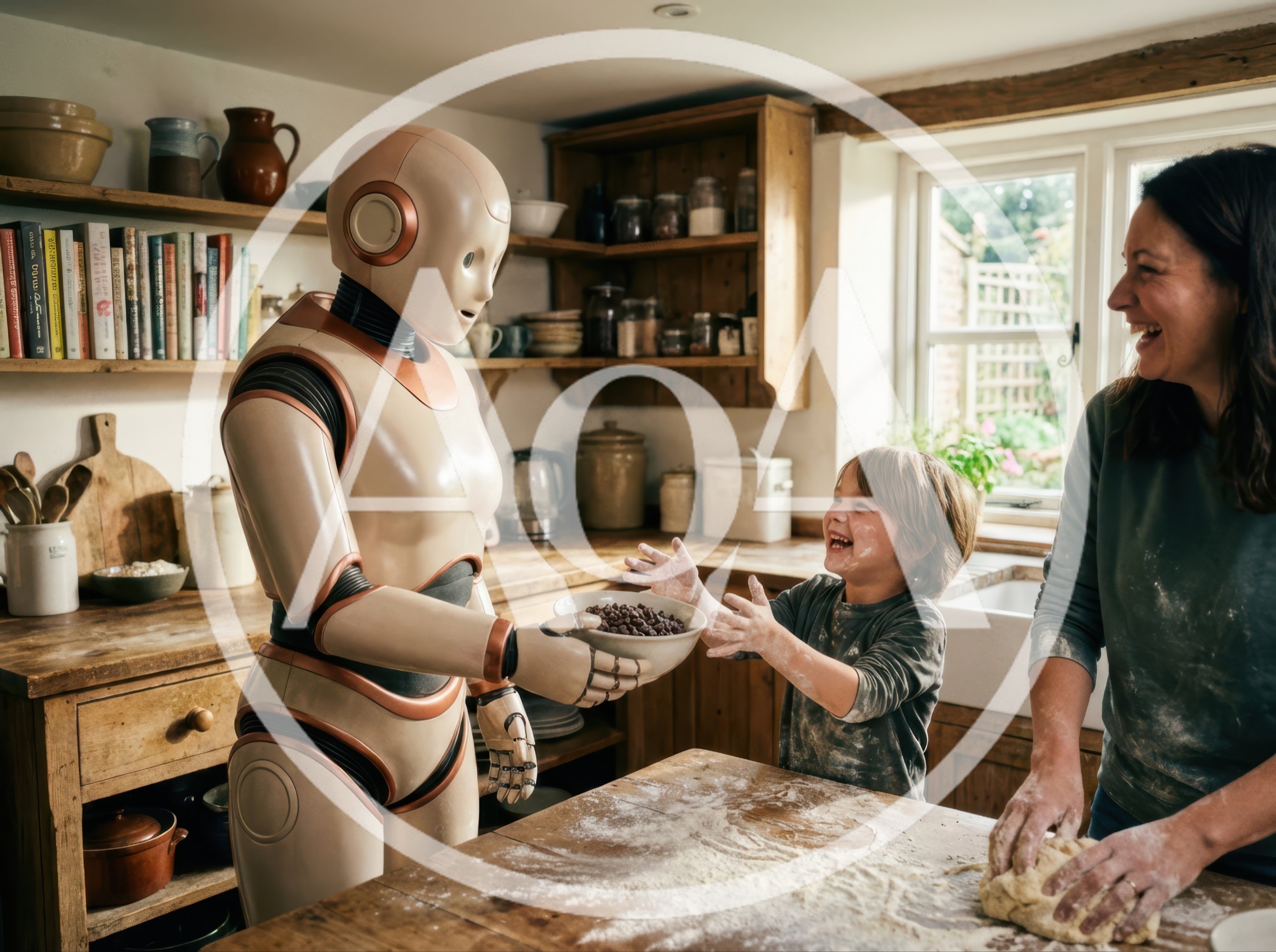 Humanoid Robot Baking Chocolate Chip Cookies With Family