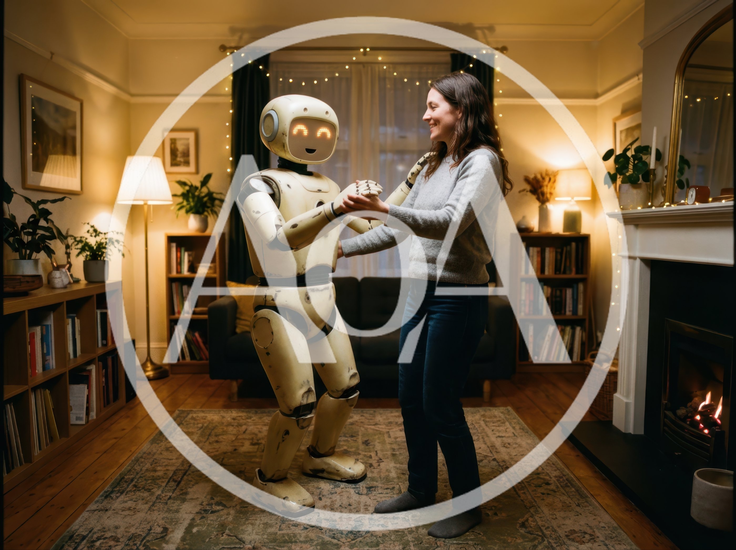 Woman Dancing With A Humanoid Robot In Living Room