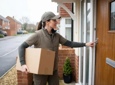 Delivery Driver Ringing Doorbell at Residential Home