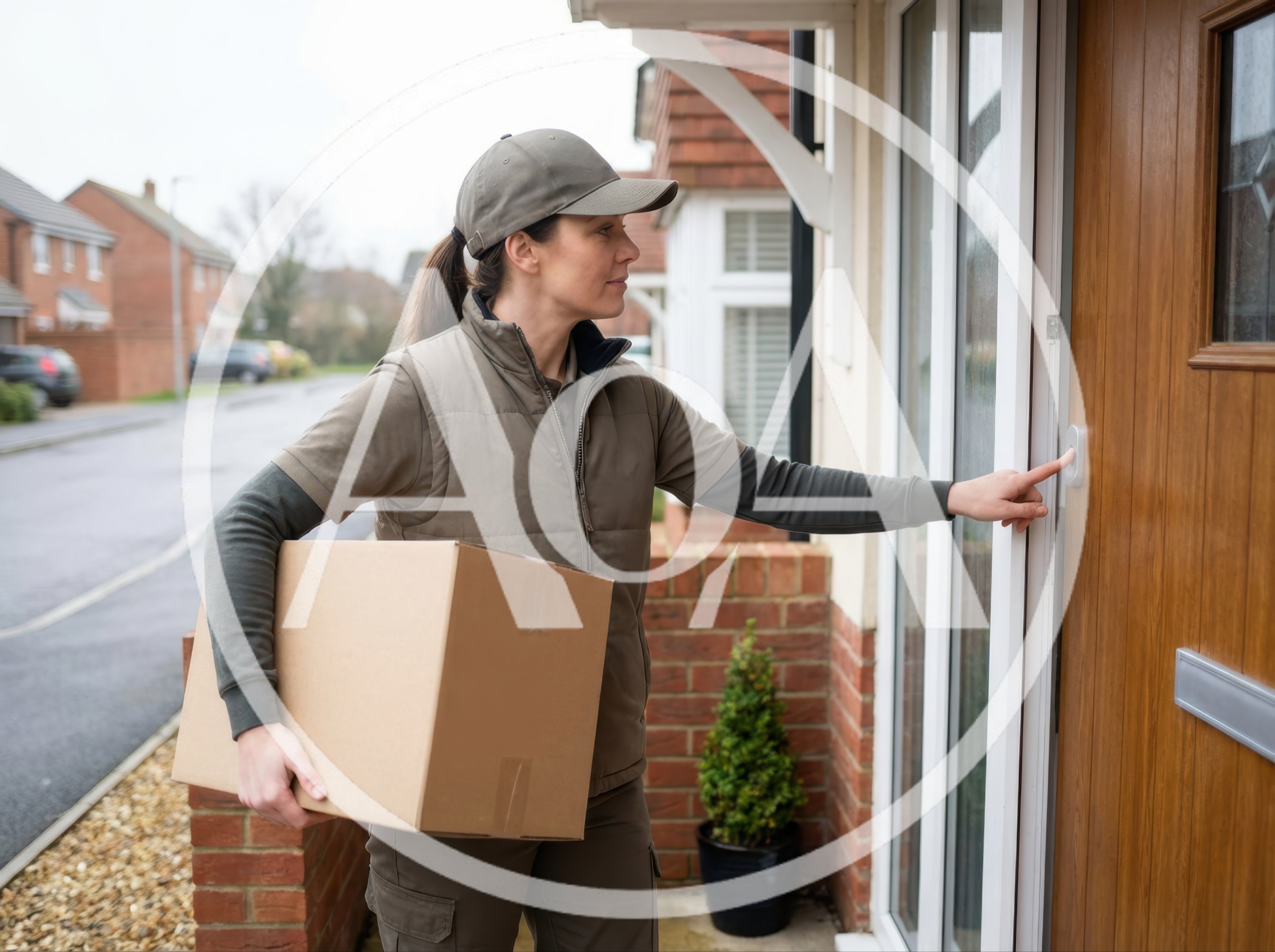 Delivery Driver Ringing Doorbell at Residential Home