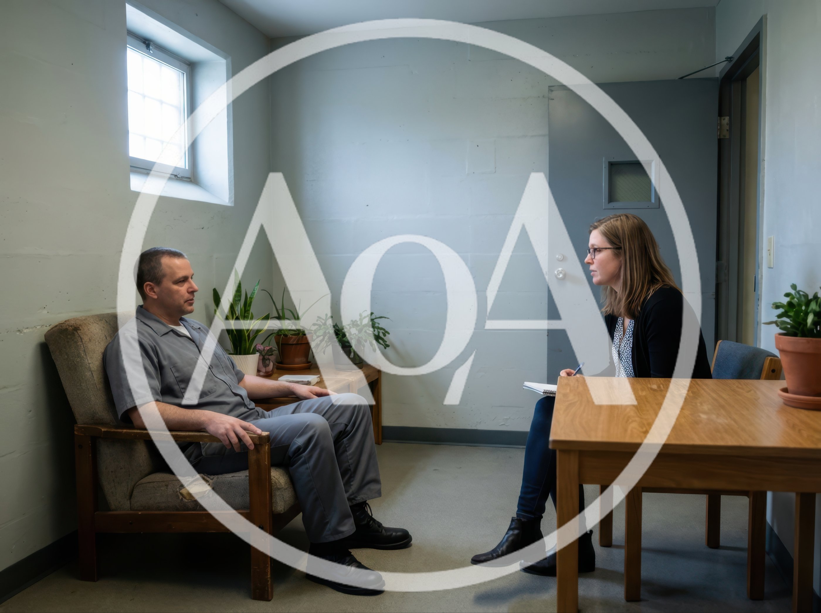 Prison Counselor Conducting Interview With Inmate