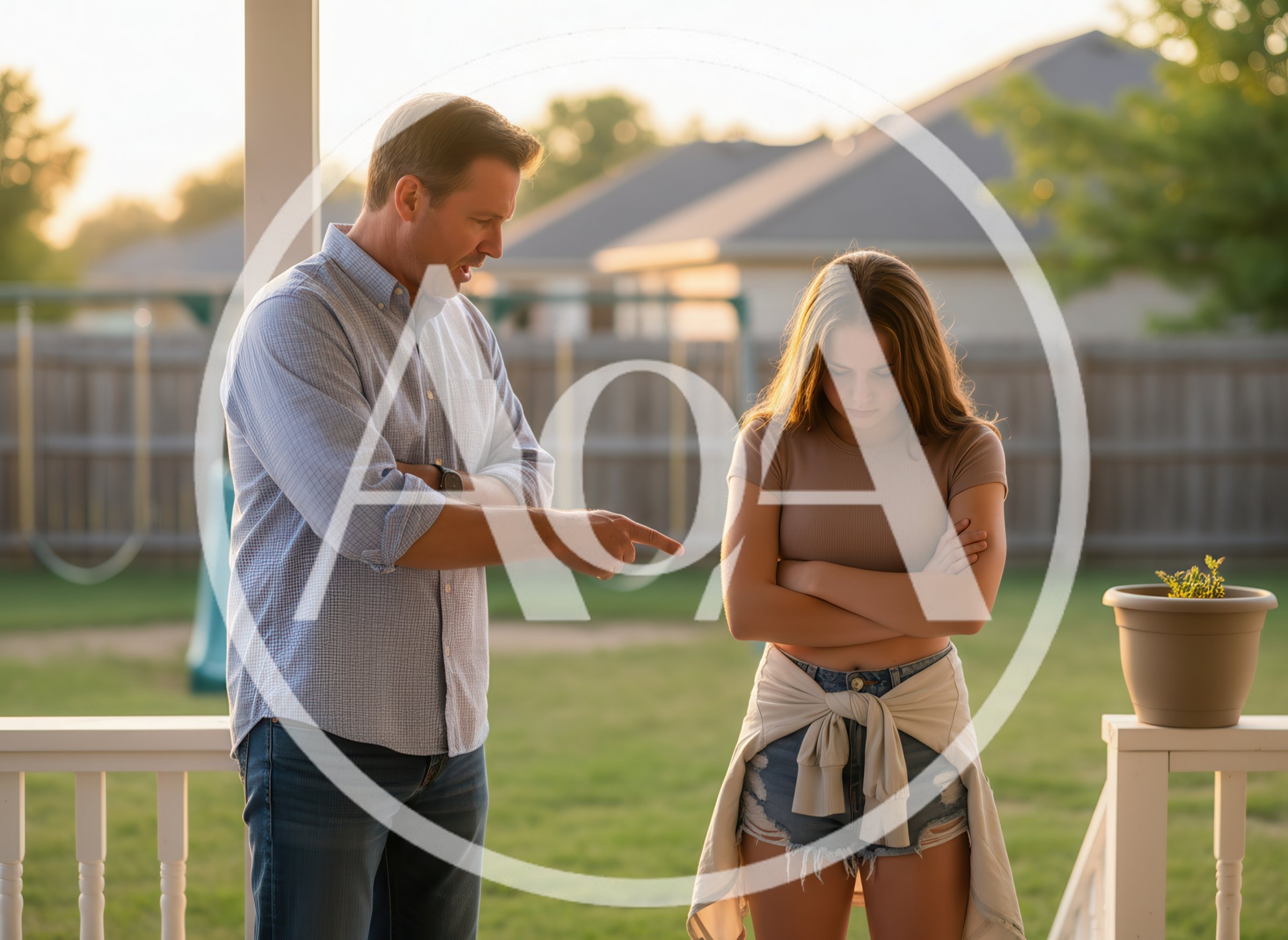 Father Scolding Teenage Daughter on Porch