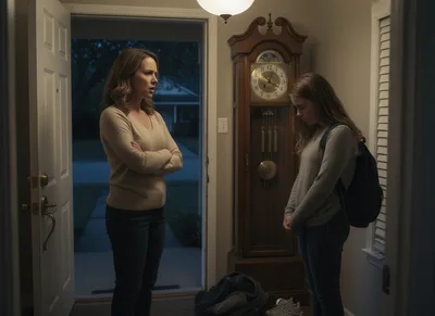 Mother Confronting Daughter At Home Entrance