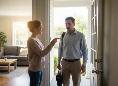 Woman Surprising Husband With Pregnancy Test At Home