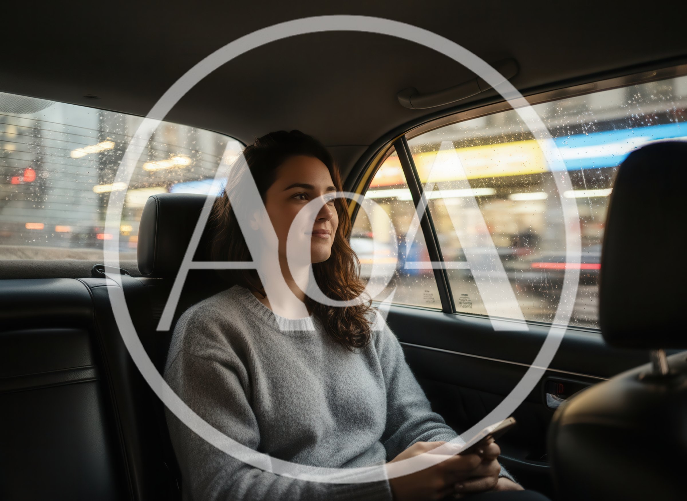 Young Woman Sitting In The Backseat Of A Car