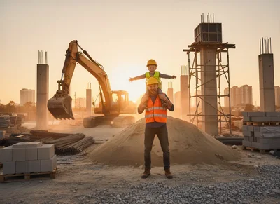 Father and Son Playing on Construction Site