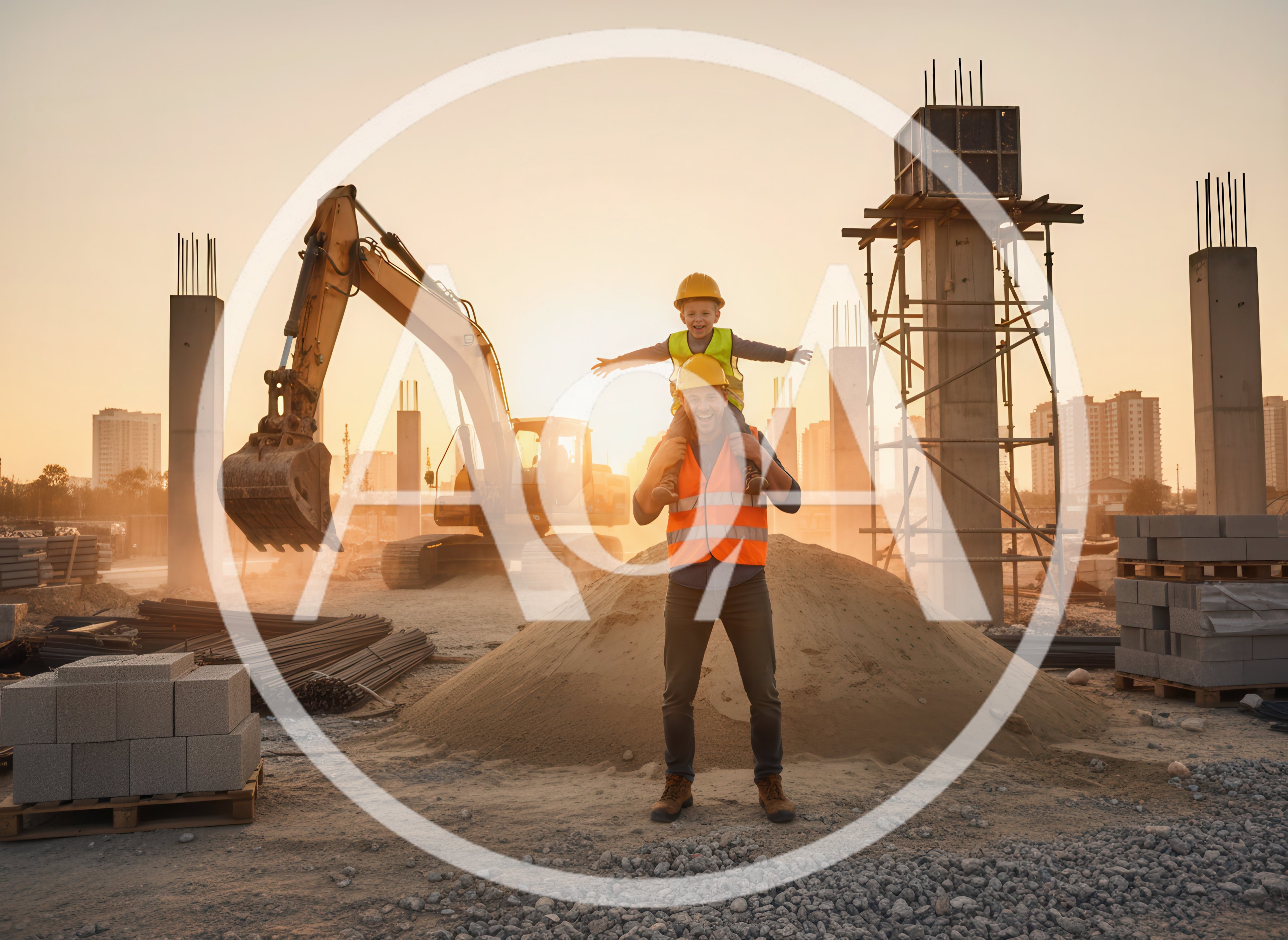 Father and Son Playing on Construction Site