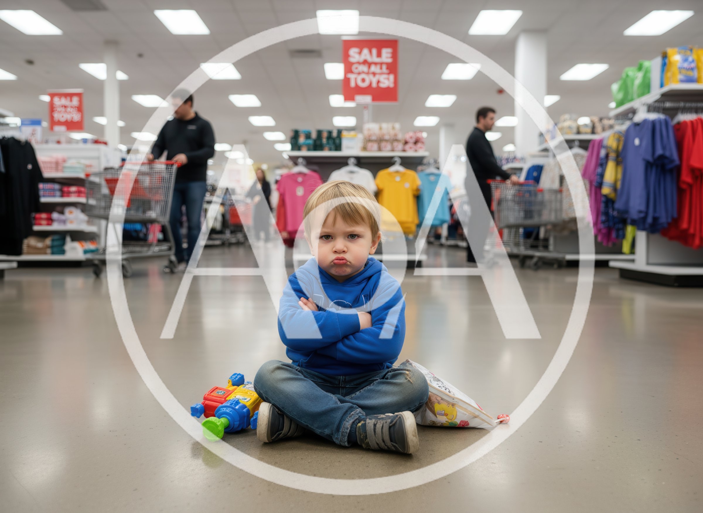 Upset Toddler Sitting on Store Floor