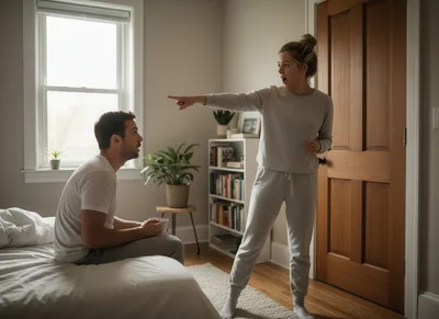 Couple Having A Heated Argument In Bedroom