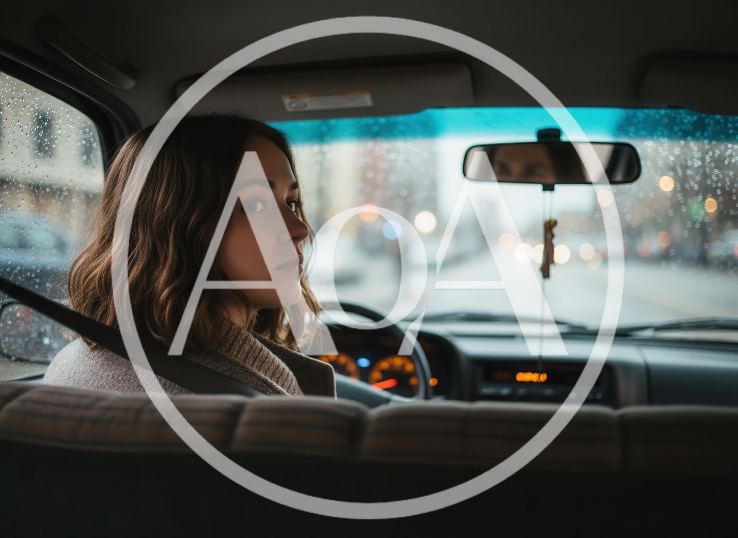 Young Woman Looking Back From Car Driver Seat