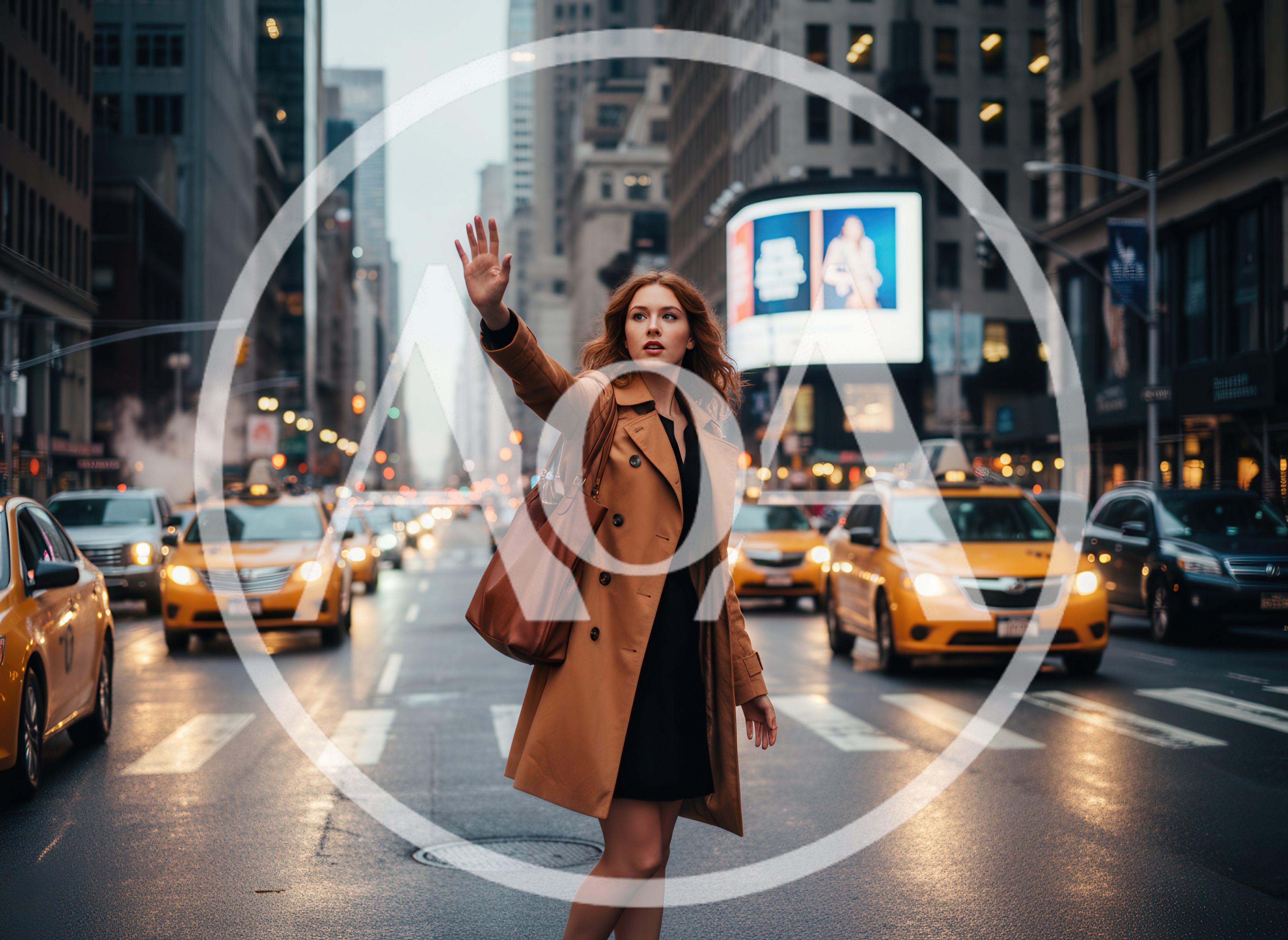 Young Woman Hailing A Taxi In New York City