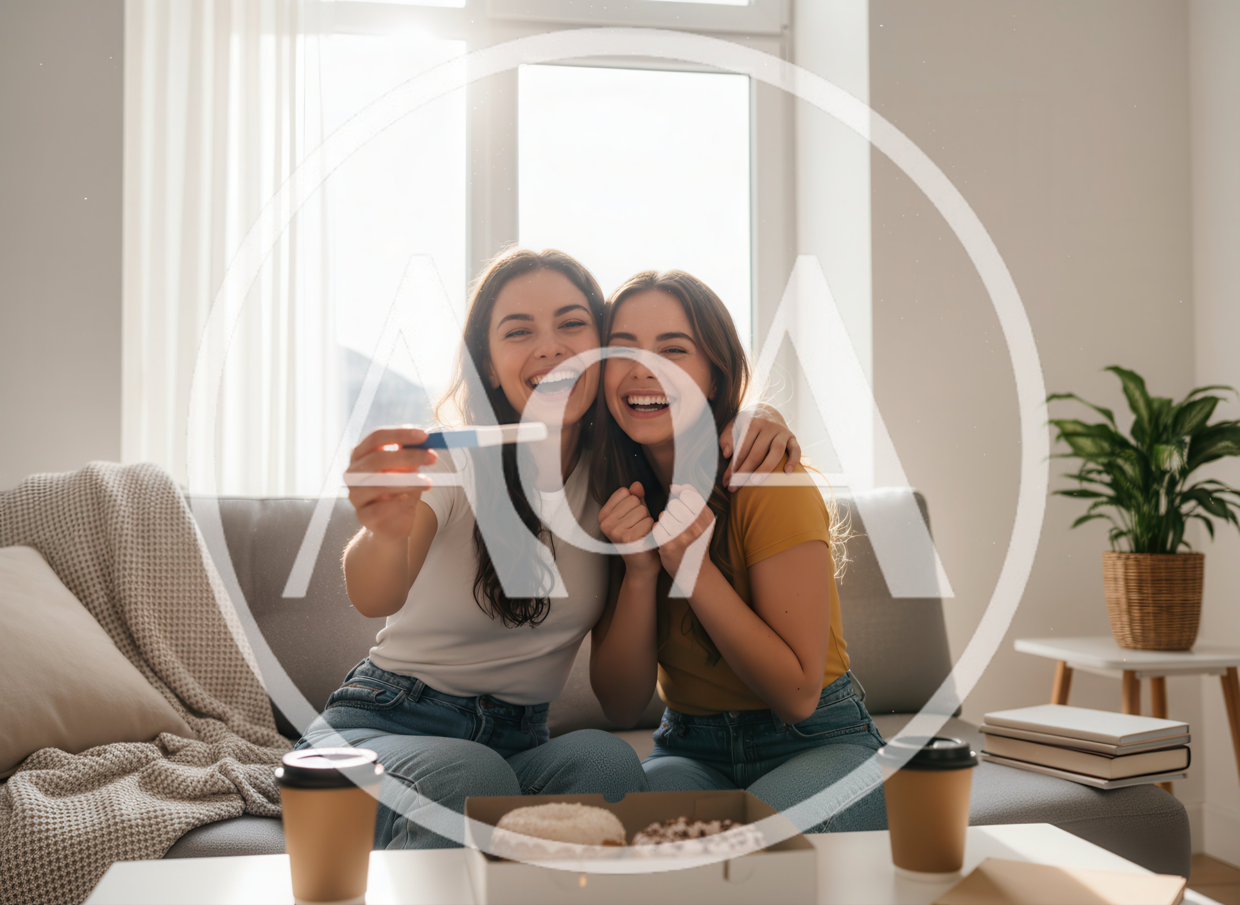 Two Happy Women Celebrating Positive Pregnancy Test