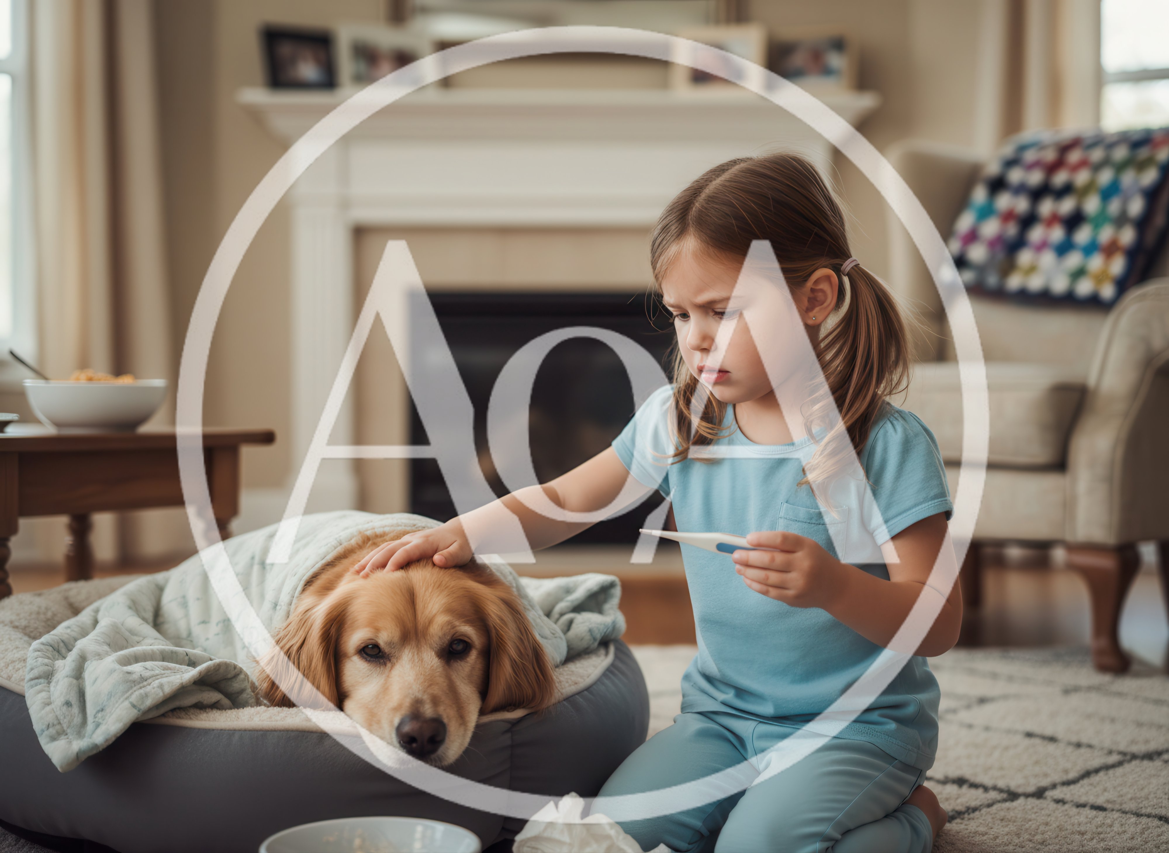 Young Girl Caring For Her Sick Golden Retriever