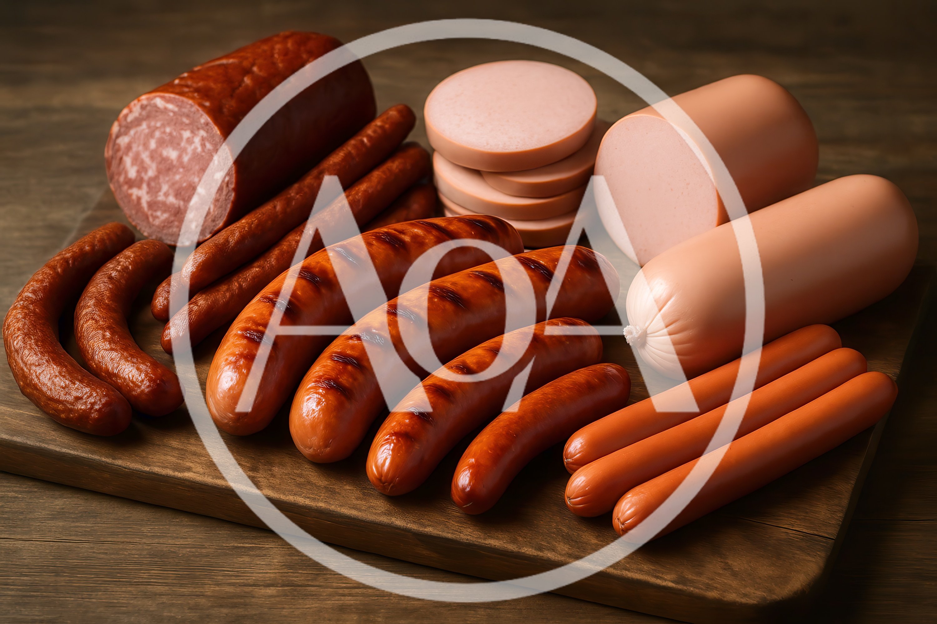 Assorted Sausages and Deli Meats on Wooden Board