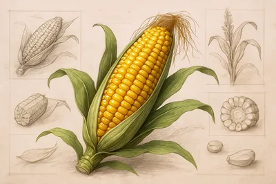 Botanical Illustration Of Corn On The Cob