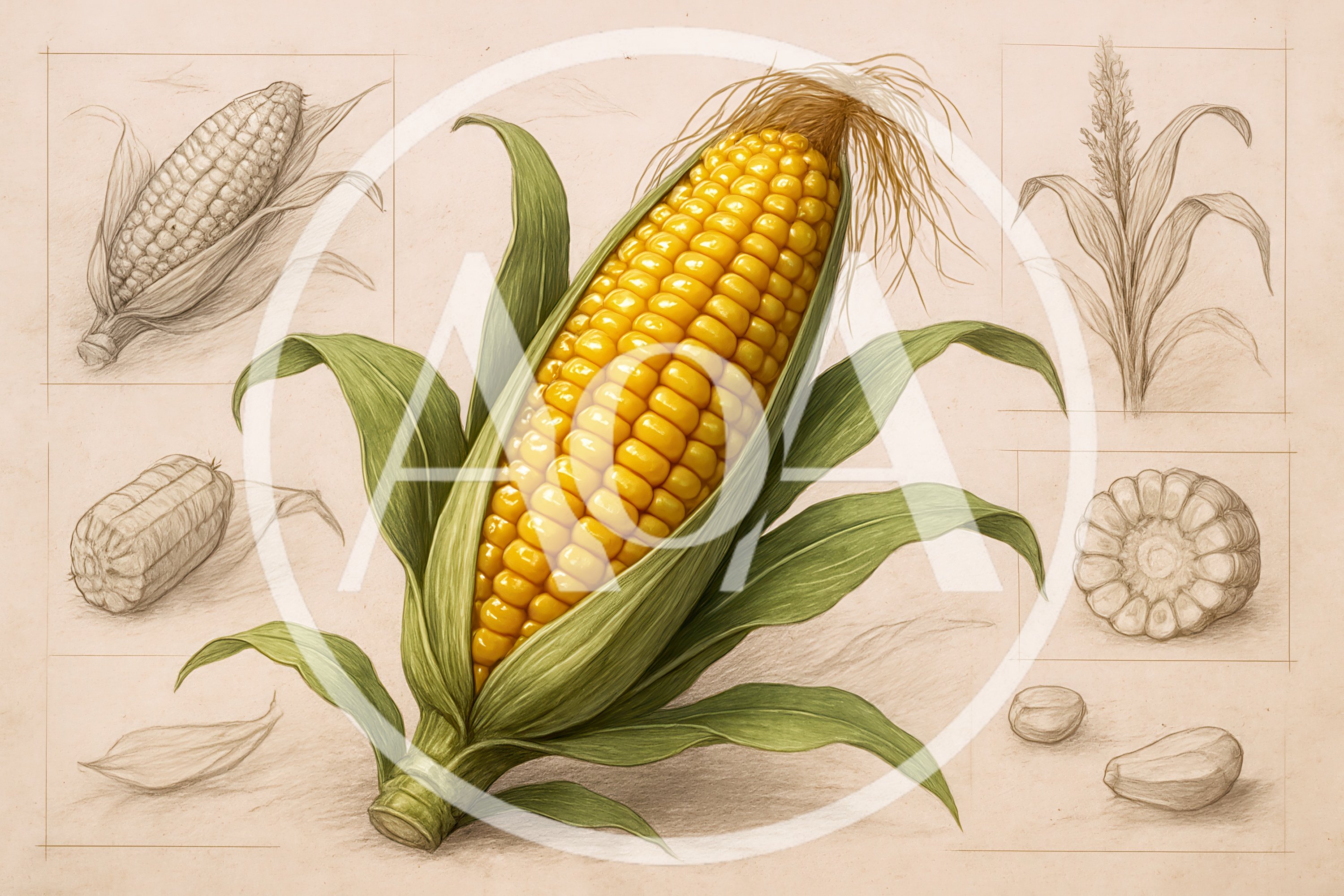 Botanical Illustration Of Corn On The Cob