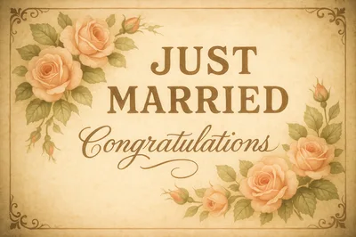 Vintage Style Just Married Congratulations Wedding Card