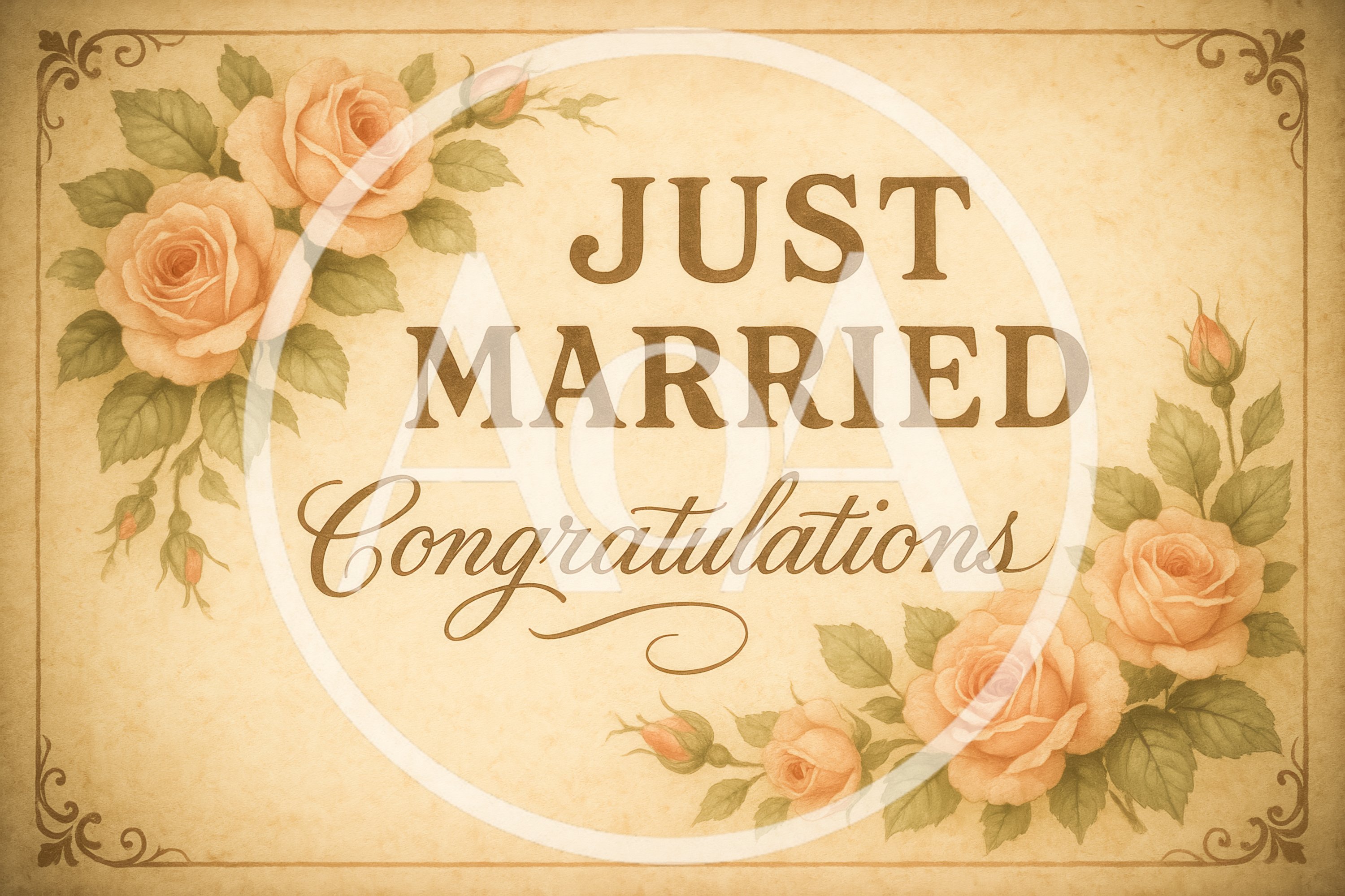 Vintage Style Just Married Congratulations Wedding Card