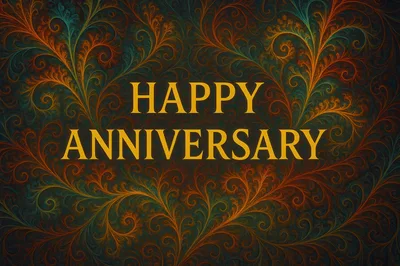 Happy Anniversary Text On Ornate Fractal Background