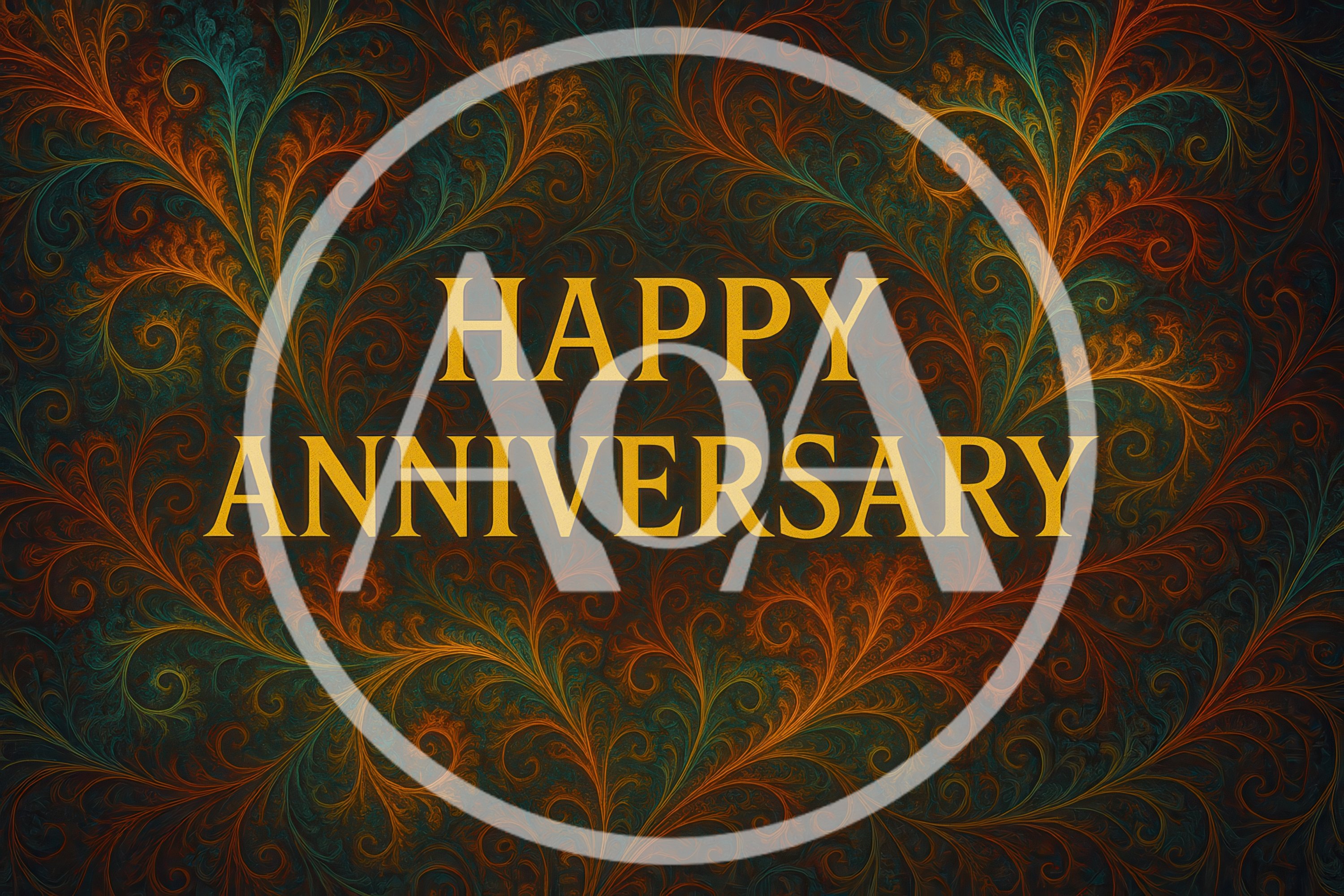 Happy Anniversary Text On Ornate Fractal Background